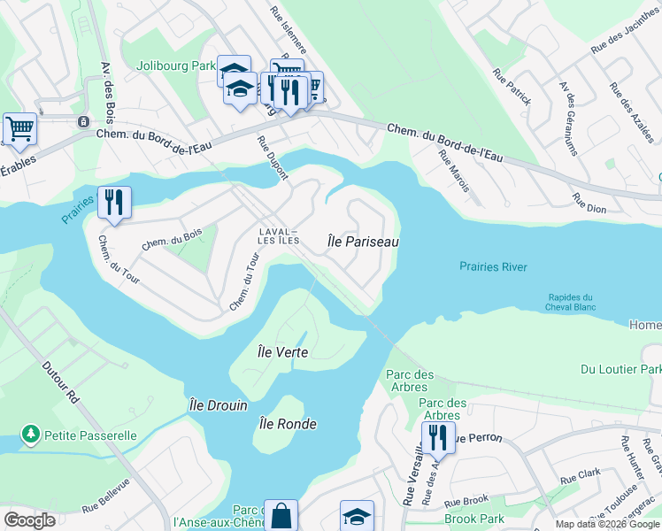 map of restaurants, bars, coffee shops, grocery stores, and more near 4 Chemin du Mistral in Laval