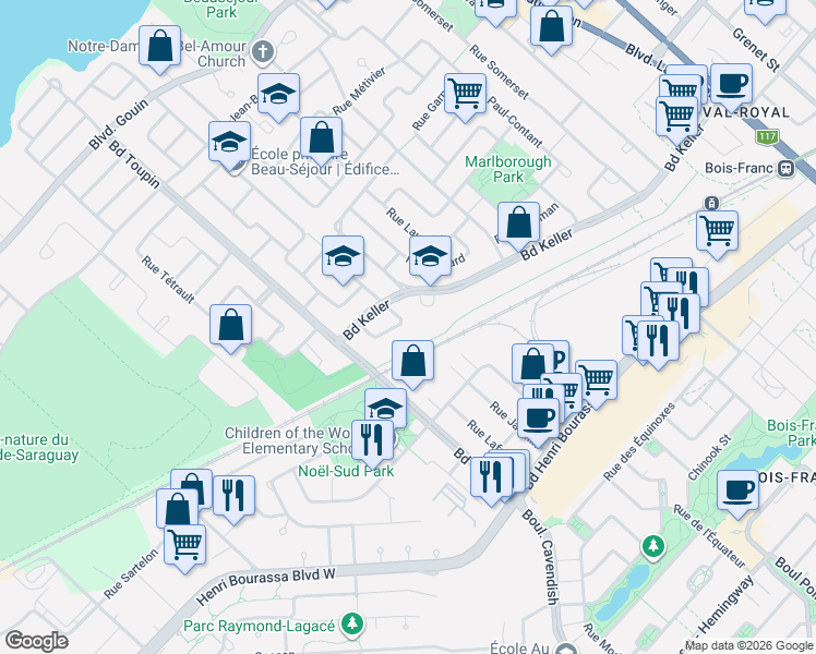 map of restaurants, bars, coffee shops, grocery stores, and more near in Montreal