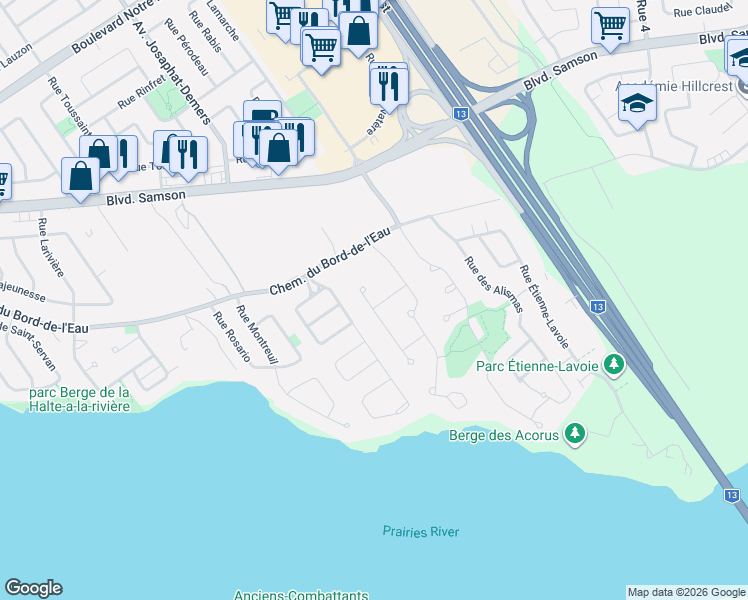 map of restaurants, bars, coffee shops, grocery stores, and more near 149 Rue des Lobelies in Laval