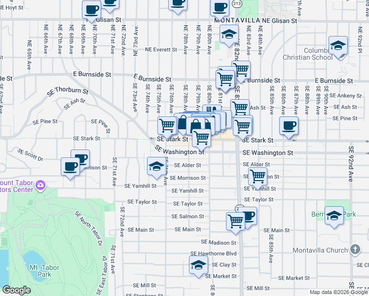 map of restaurants, bars, coffee shops, grocery stores, and more near 537 Southeast 78th Avenue in Portland