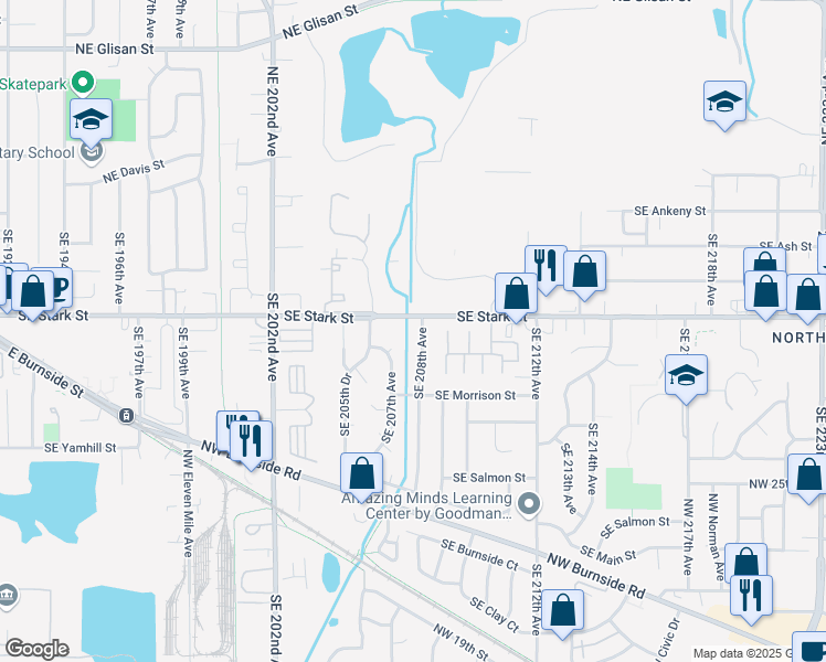 map of restaurants, bars, coffee shops, grocery stores, and more near 50 Southeast 208th Avenue in Gresham