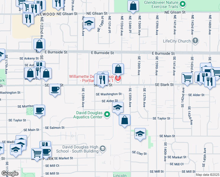 map of restaurants, bars, coffee shops, grocery stores, and more near 13208 Southeast Stark Street in Portland