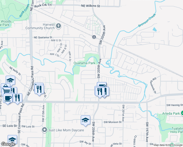 map of restaurants, bars, coffee shops, grocery stores, and more near 20622 Southwest Bingo Lane in Beaverton