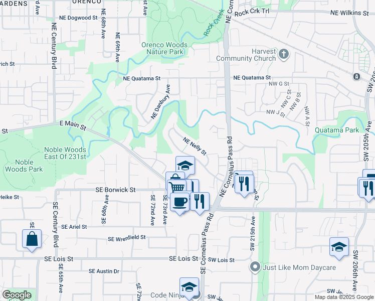 map of restaurants, bars, coffee shops, grocery stores, and more near 7317 Northeast Shaleen Street in Hillsboro