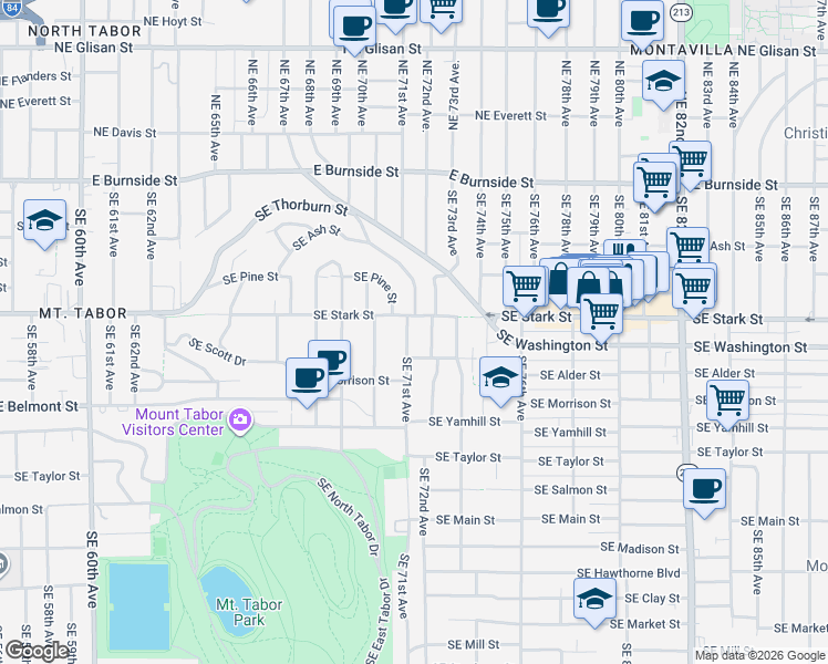 map of restaurants, bars, coffee shops, grocery stores, and more near 530 Southeast 71st Avenue in Portland