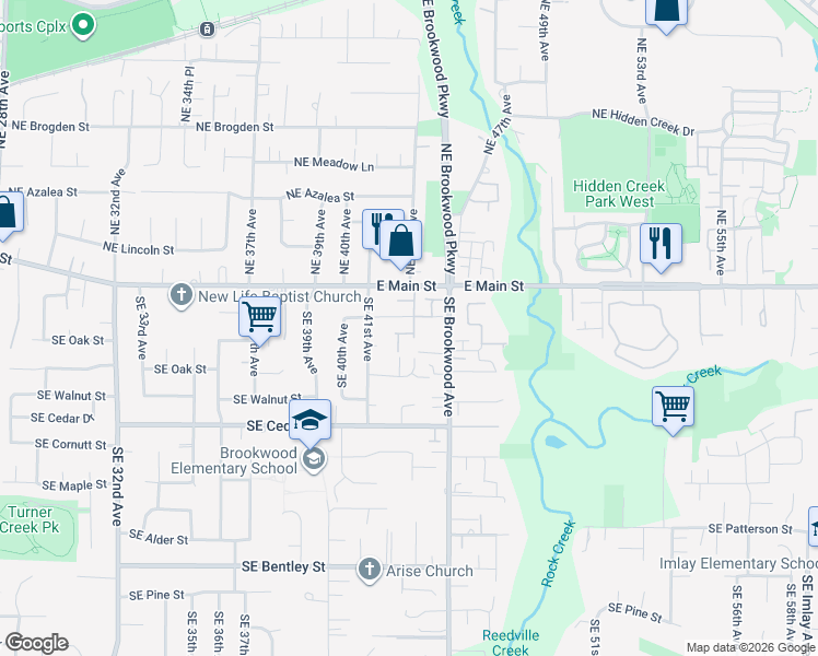 map of restaurants, bars, coffee shops, grocery stores, and more near 4256 Southeast Russell Street in Hillsboro