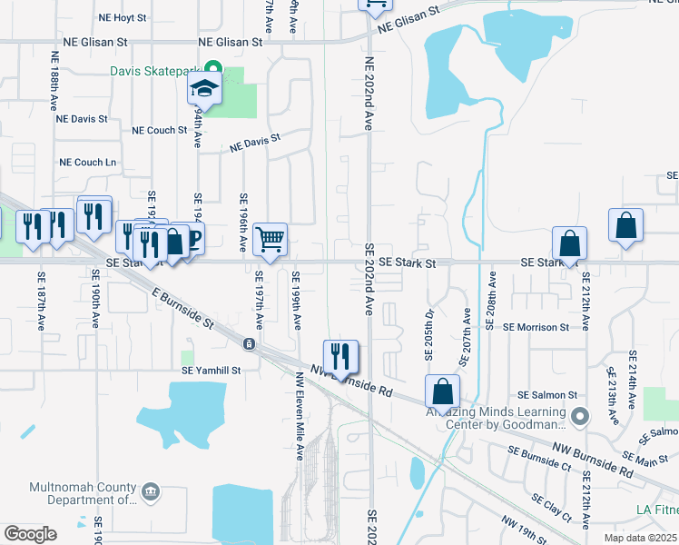 map of restaurants, bars, coffee shops, grocery stores, and more near 20012 Southeast Stark Street in Portland