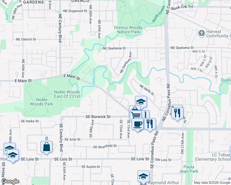 map of restaurants, bars, coffee shops, grocery stores, and more near 7071 Northeast Ridge Drive in Hillsboro