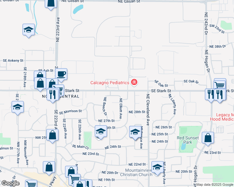 map of restaurants, bars, coffee shops, grocery stores, and more near 521 Northeast 30th Drive in Gresham