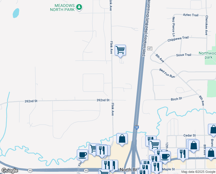 map of restaurants, bars, coffee shops, grocery stores, and more near 5299 Pine Lane in North Branch