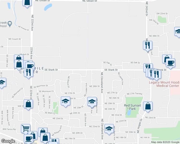 map of restaurants, bars, coffee shops, grocery stores, and more near 3027 Northeast Linden Avenue in Gresham