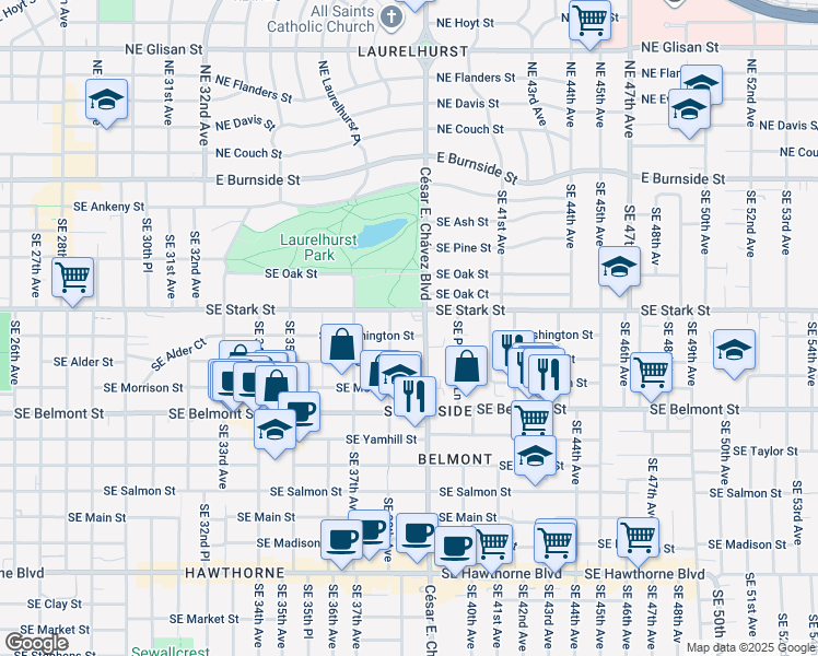 map of restaurants, bars, coffee shops, grocery stores, and more near in Portland