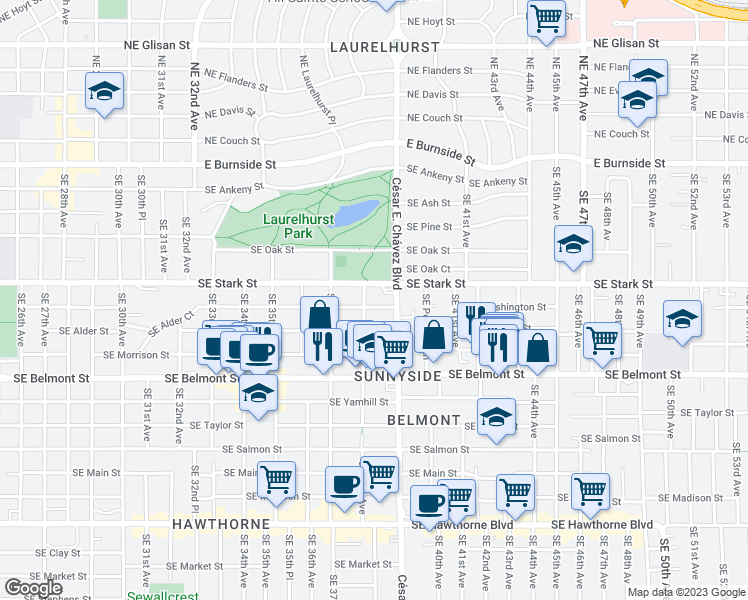 map of restaurants, bars, coffee shops, grocery stores, and more near in Portland