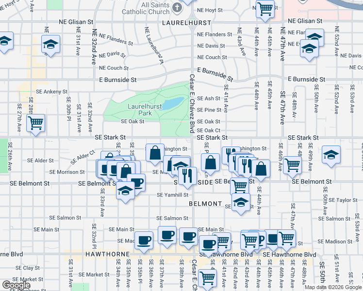 map of restaurants, bars, coffee shops, grocery stores, and more near in Portland