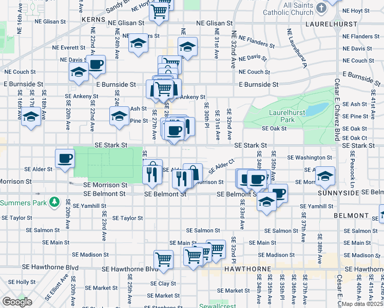 map of restaurants, bars, coffee shops, grocery stores, and more near in Portland