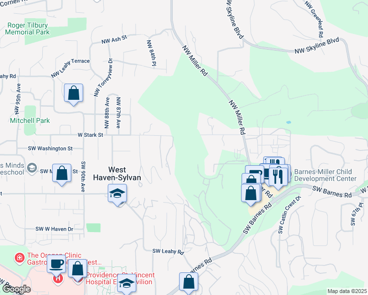 map of restaurants, bars, coffee shops, grocery stores, and more near 120 Southwest Moonridge Place in Portland