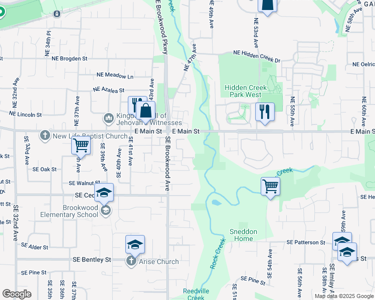 map of restaurants, bars, coffee shops, grocery stores, and more near 4724 East Main Street in Hillsboro