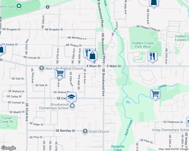 map of restaurants, bars, coffee shops, grocery stores, and more near 4256 Southeast Russell Street in Hillsboro
