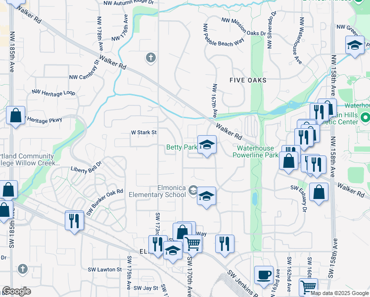 map of restaurants, bars, coffee shops, grocery stores, and more near 16987 Southwest Kattegat Drive in Beaverton