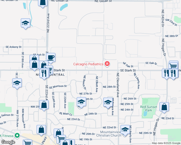 map of restaurants, bars, coffee shops, grocery stores, and more near 521 Northeast 30th Drive in Gresham