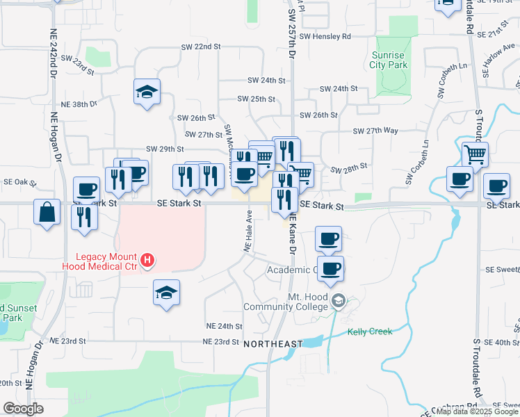 map of restaurants, bars, coffee shops, grocery stores, and more near 25500 Southeast Stark Street in Gresham