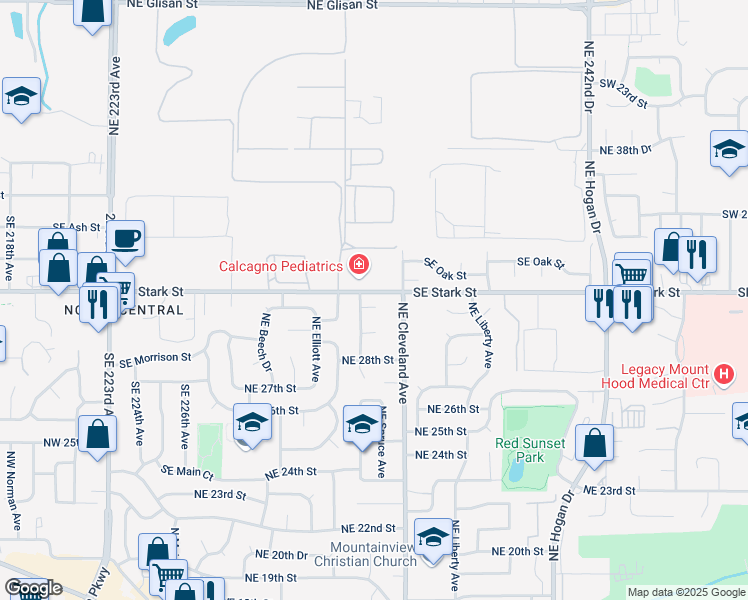 map of restaurants, bars, coffee shops, grocery stores, and more near 825 Northeast 30th Court in Gresham