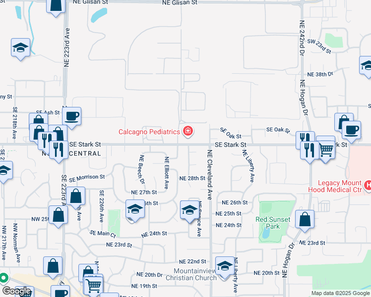 map of restaurants, bars, coffee shops, grocery stores, and more near 3027 Northeast Linden Avenue in Gresham