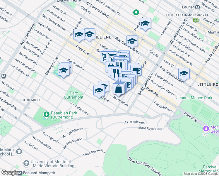 map of restaurants, bars, coffee shops, grocery stores, and more near in Montreal