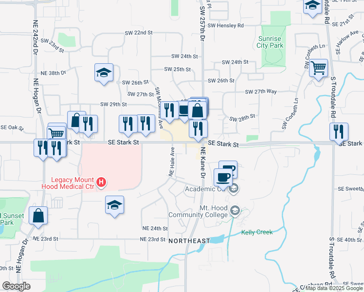 map of restaurants, bars, coffee shops, grocery stores, and more near 25500 Southeast Stark Street in Gresham