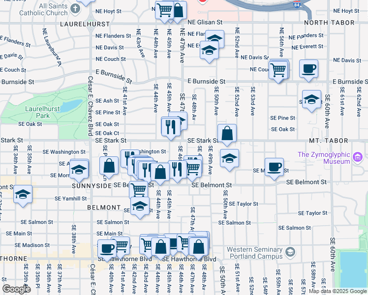 map of restaurants, bars, coffee shops, grocery stores, and more near in Portland
