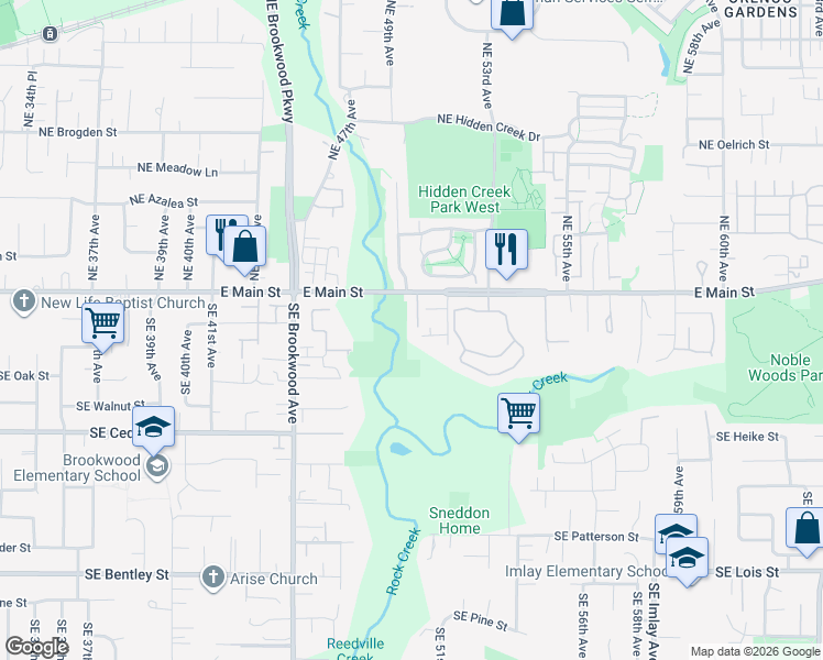 map of restaurants, bars, coffee shops, grocery stores, and more near 165 Southeast 49th Court in Hillsboro