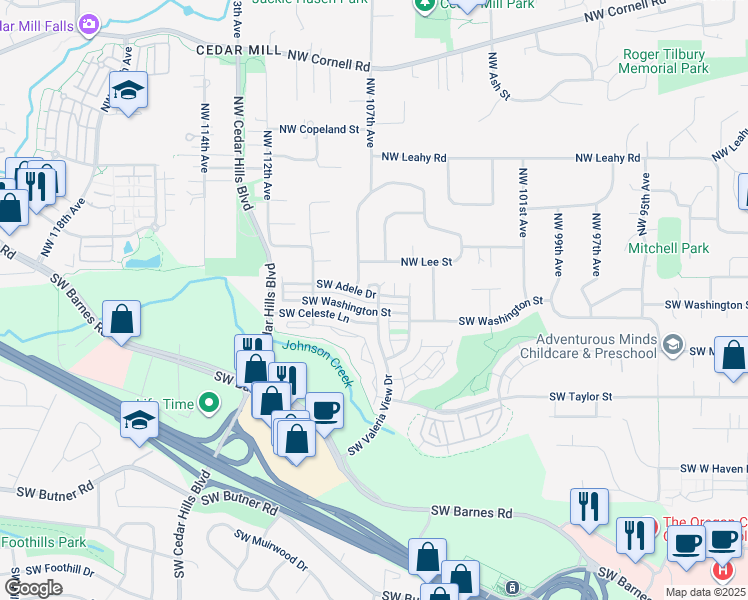 map of restaurants, bars, coffee shops, grocery stores, and more near 10674 Southwest Adele Drive in Portland