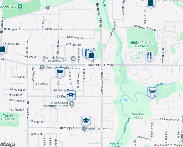 map of restaurants, bars, coffee shops, grocery stores, and more near 4256 Southeast Russell Street in Hillsboro