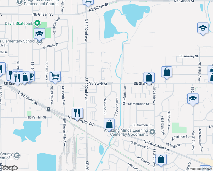 map of restaurants, bars, coffee shops, grocery stores, and more near 503 Southeast 204th Place in Gresham