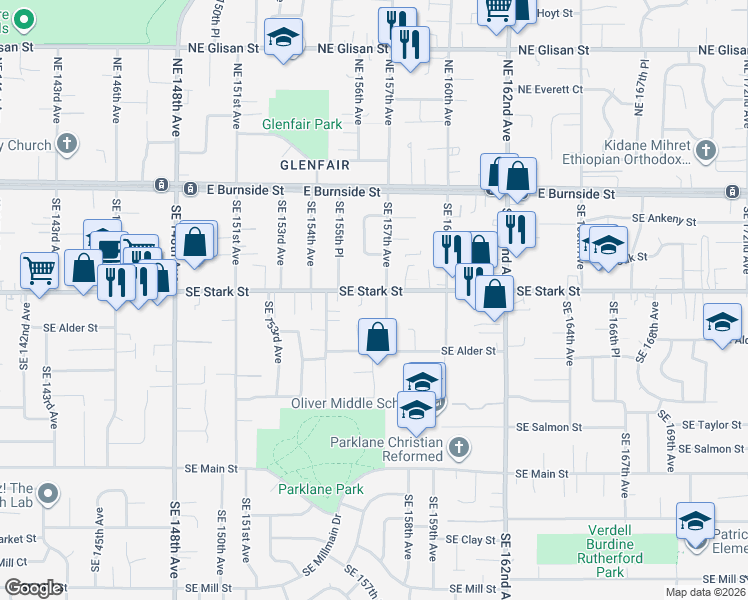 map of restaurants, bars, coffee shops, grocery stores, and more near 503 Southeast 157th Avenue in Portland