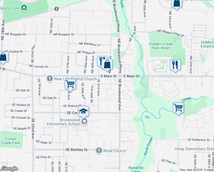 map of restaurants, bars, coffee shops, grocery stores, and more near 4256 Southeast Russell Street in Hillsboro