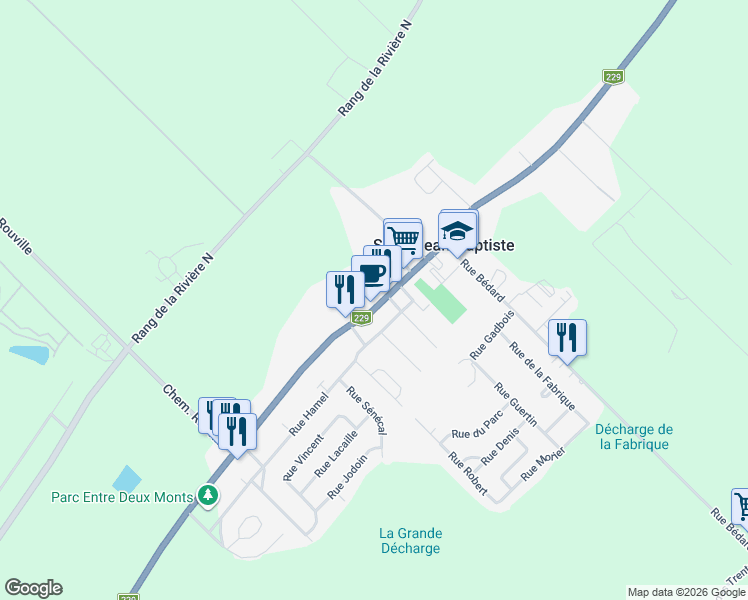 map of restaurants, bars, coffee shops, grocery stores, and more near 3178 Rue Principale in Saint-Jean-Baptiste