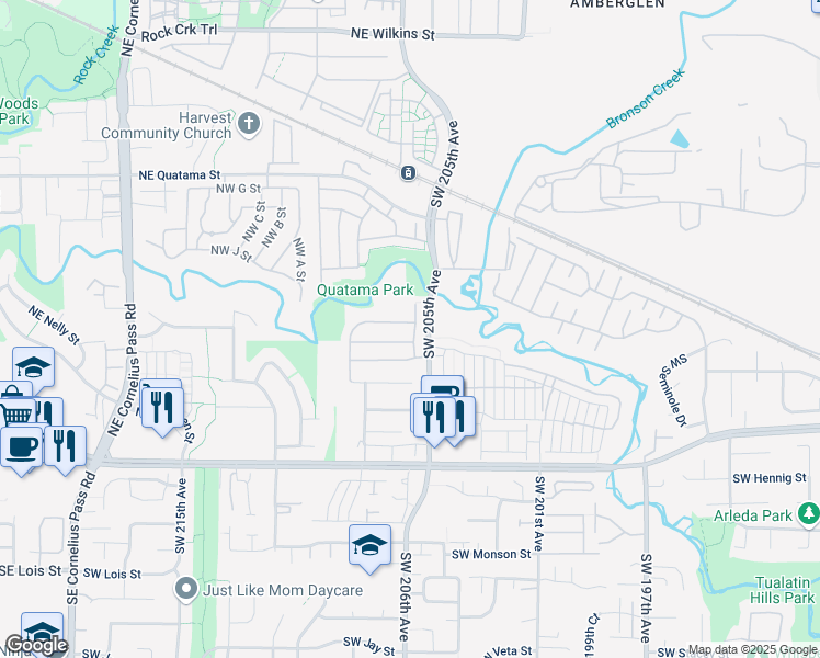 map of restaurants, bars, coffee shops, grocery stores, and more near 20622 Southwest Bingo Lane in Beaverton