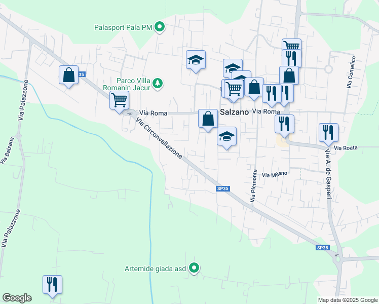map of restaurants, bars, coffee shops, grocery stores, and more near 32 Via A. Diaz in Salzano