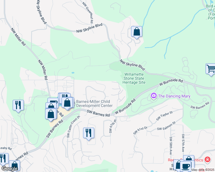 map of restaurants, bars, coffee shops, grocery stores, and more near 130 Southwest 68th Avenue in Portland
