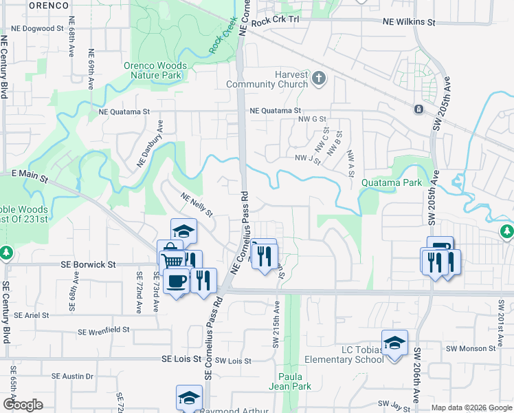 map of restaurants, bars, coffee shops, grocery stores, and more near 21579 Southwest Samantha Lane in Beaverton