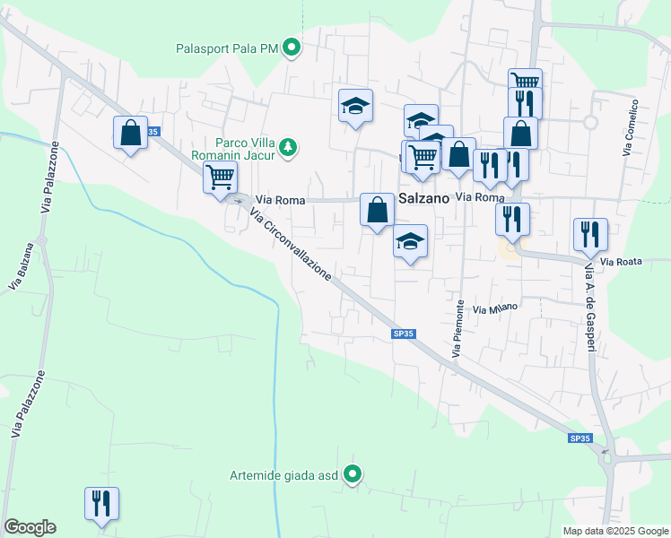 map of restaurants, bars, coffee shops, grocery stores, and more near 32 Via A. Diaz in Salzano