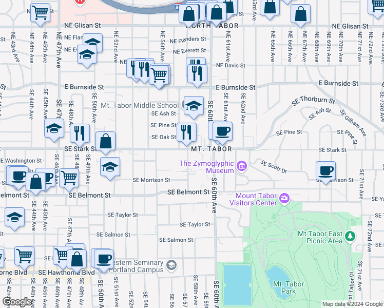 map of restaurants, bars, coffee shops, grocery stores, and more near 516 Southeast 58th Avenue in Portland