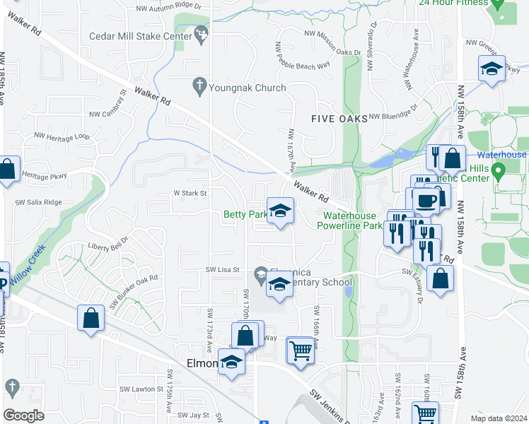 map of restaurants, bars, coffee shops, grocery stores, and more near 16935 Southwest Kattegat Drive in Beaverton