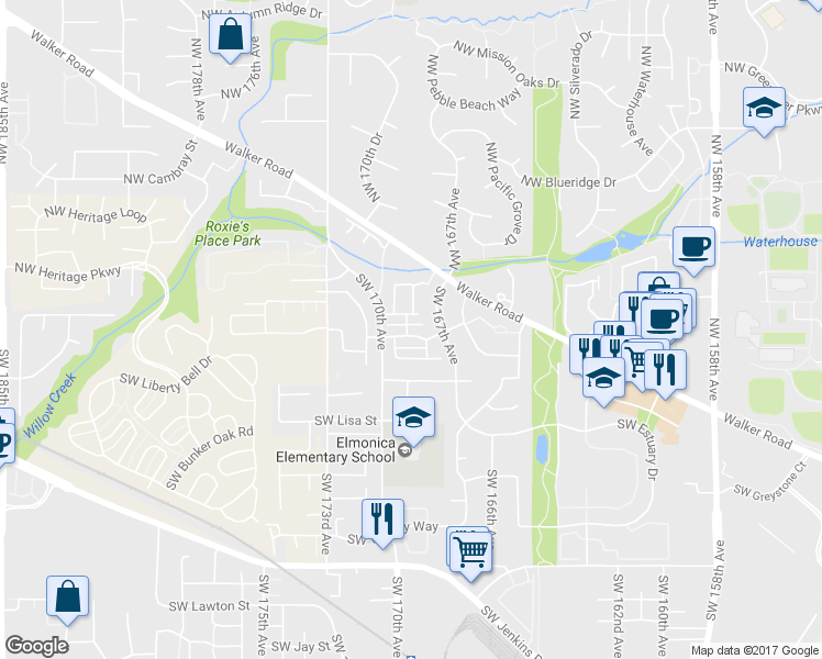 map of restaurants, bars, coffee shops, grocery stores, and more near 16935 Southwest Kattegat Drive in Beaverton