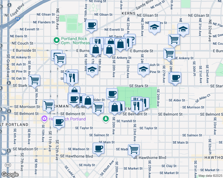 map of restaurants, bars, coffee shops, grocery stores, and more near 519 Southeast 20th Avenue in Portland