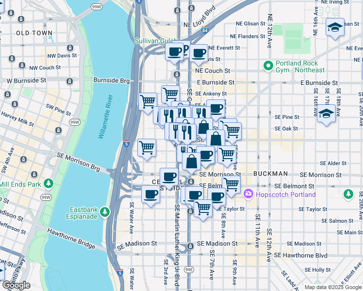 map of restaurants, bars, coffee shops, grocery stores, and more near in Portland
