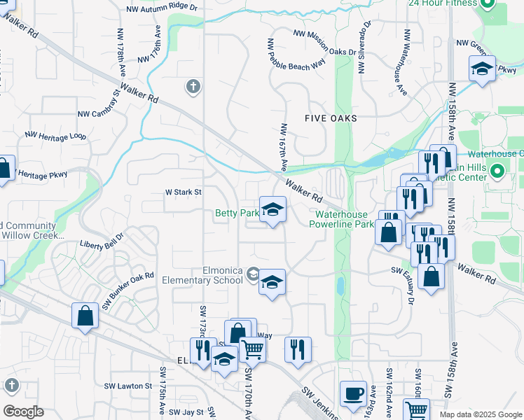 map of restaurants, bars, coffee shops, grocery stores, and more near 16915 Southwest Kattegat Drive in Beaverton