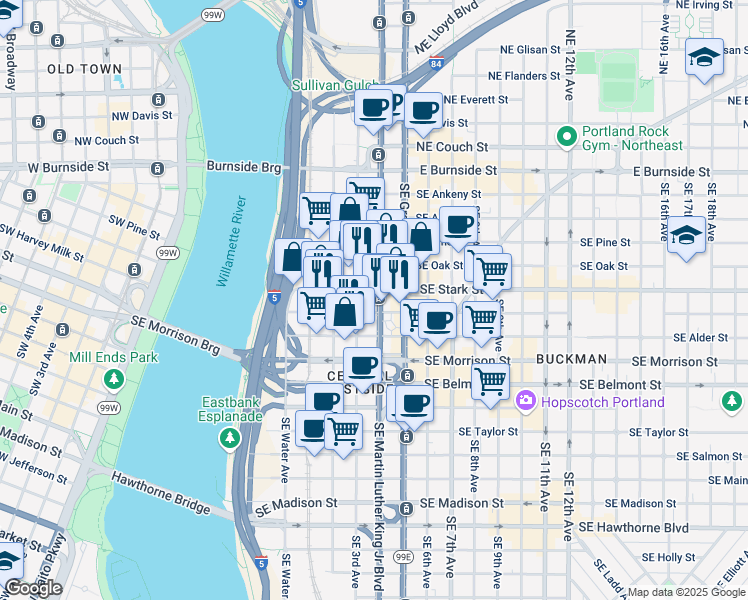 map of restaurants, bars, coffee shops, grocery stores, and more near in Portland