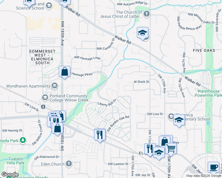 map of restaurants, bars, coffee shops, grocery stores, and more near 17780 Southwest Independence Way in Beaverton